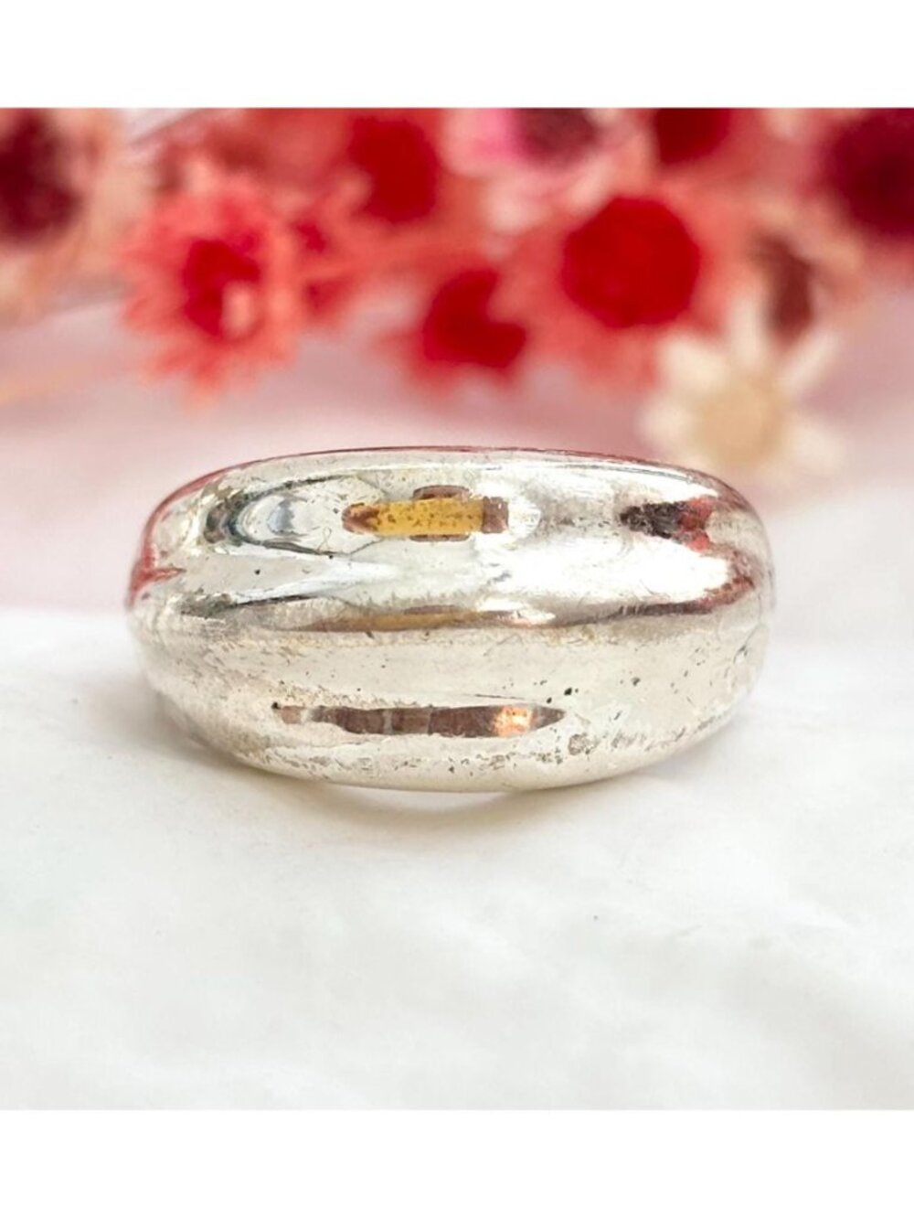 Fluted Chunky Modernist Polished Silver Toned Vintage Ring - sz 6